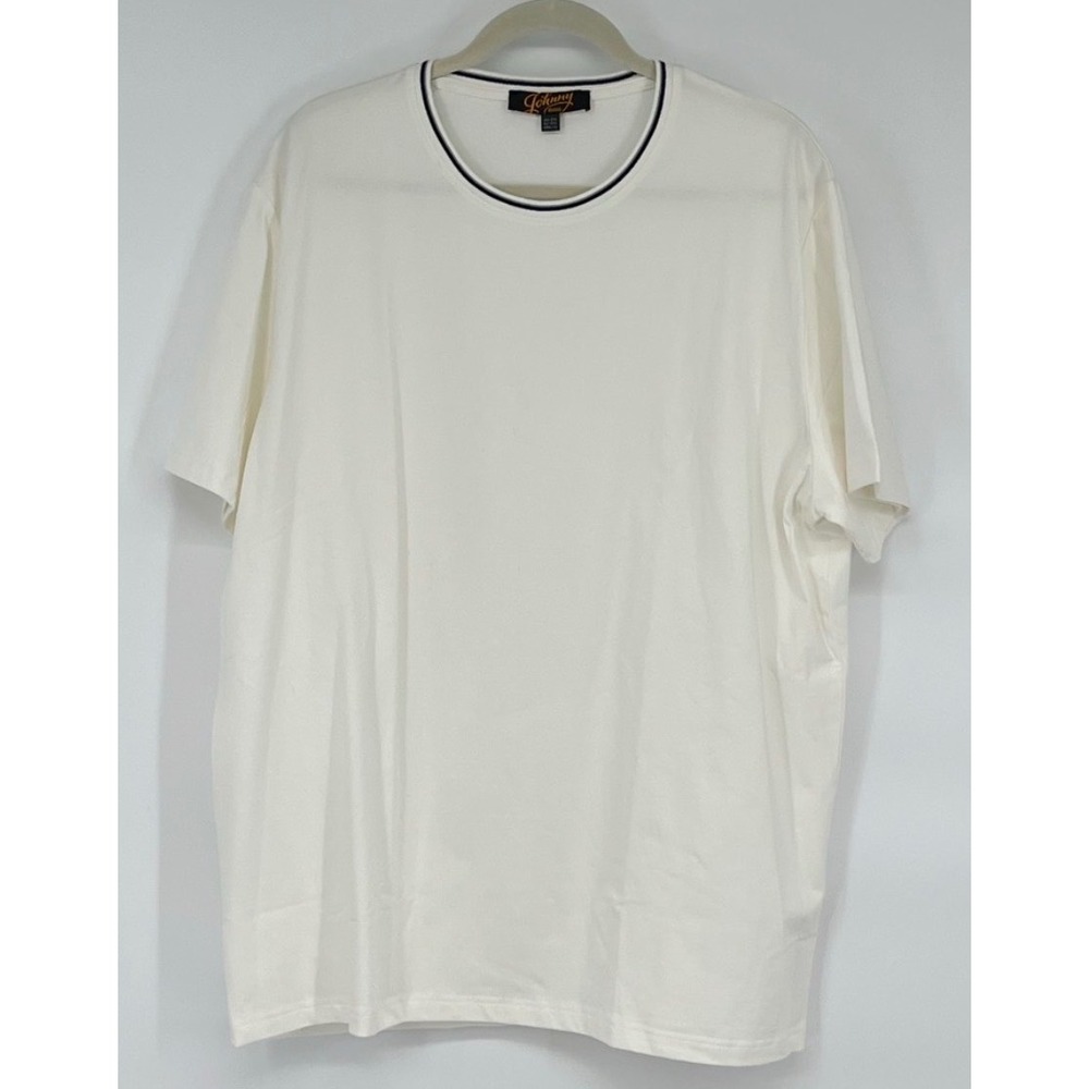 JOHNNY BIGG T-Shirt Mens XL White Striped Neck Cotton Blend‎ Stretch NWOT Basic